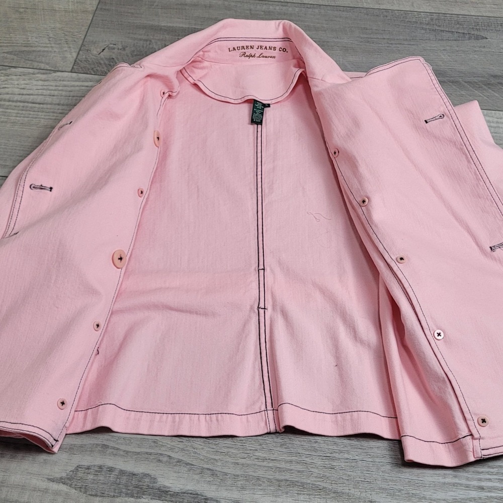 🌸NWT Lauren Jeans Co. Jacket Womens XL Peony Pink Denim Double Breasted Belted - Picture 11 of 16